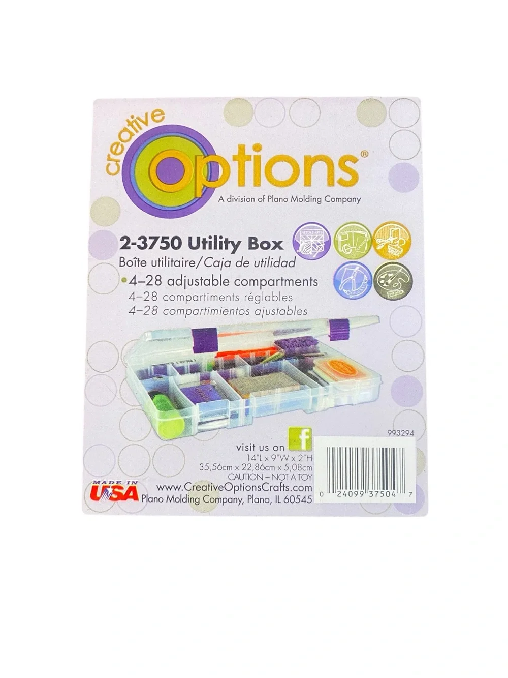 Creative Options Utility Storage Box Clear Plastic Bead Box Purple Latches NWT